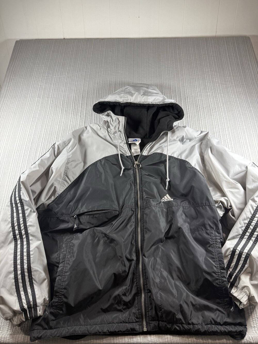Adidas Windbreaker Jacket Hooded Men’s XL Fleece Lined Blokecore Gorpcore Y2K